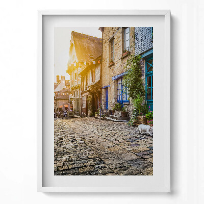 Függőleges kép keretben Történelmi utcai jelenet kőburkolat