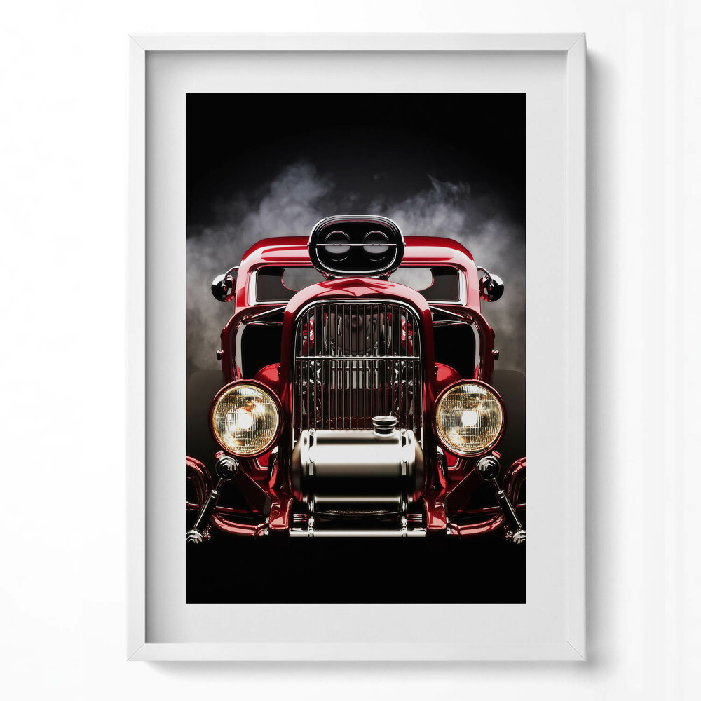 Függőleges kép keretben Régi piros autó frontja