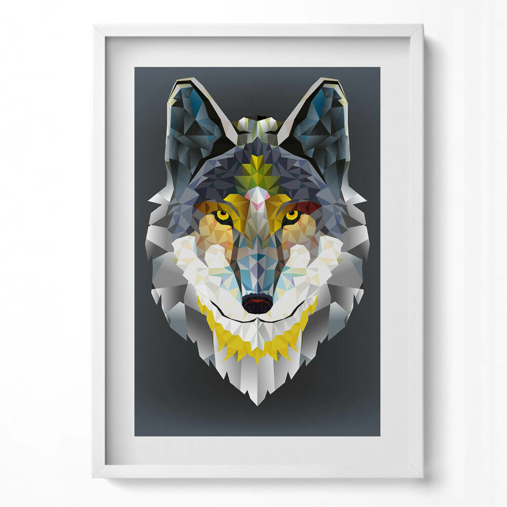 Függőleges kép keretben Geometrikus farkasfej