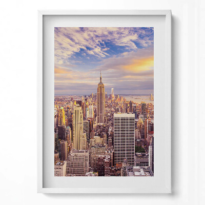Függőleges kép keretben New York-i városkép naplementében