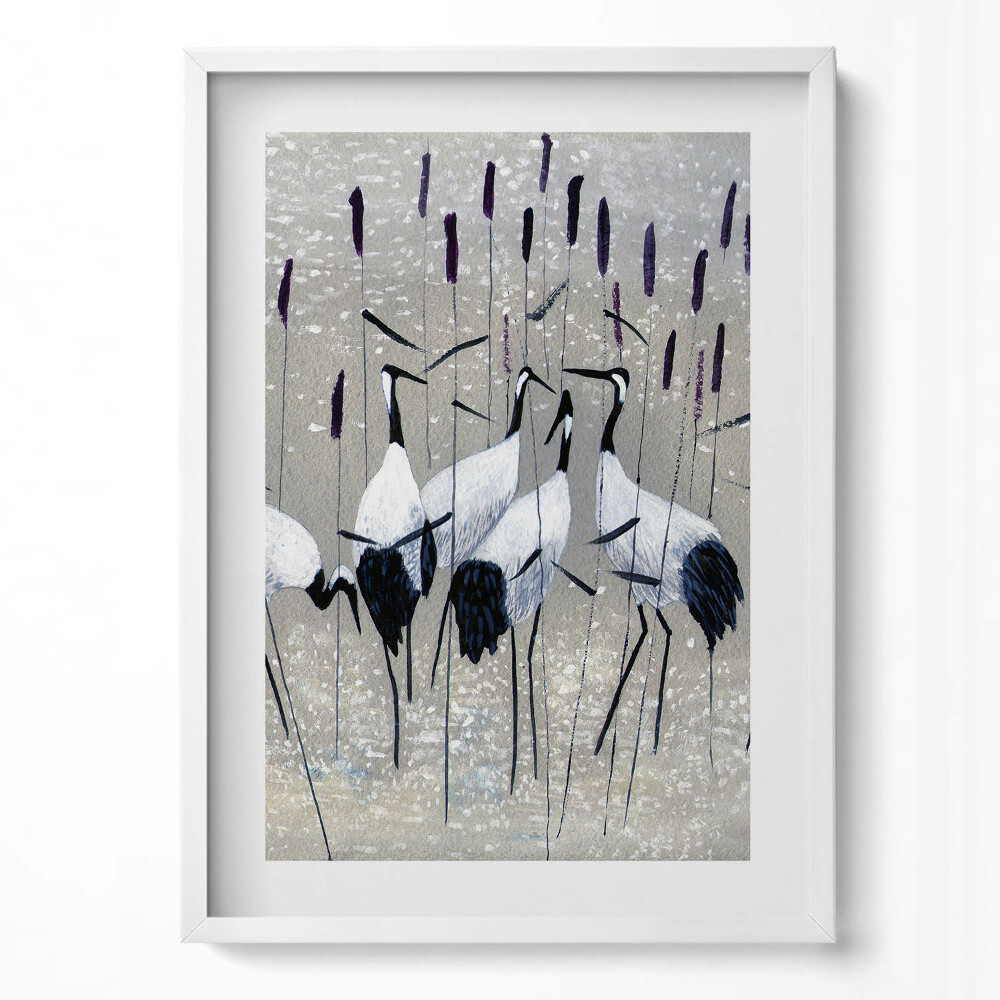 Függőleges kép keretben Rózsás gólyák vízparton