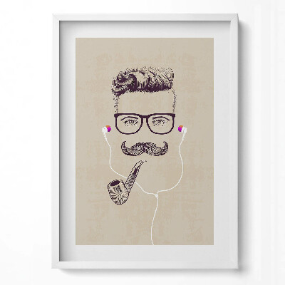 Függőleges kép keretben Stílusos férfi pipával és fülhallgatóval