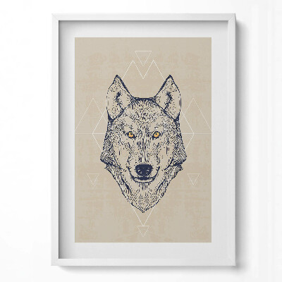 Függőleges kép keretben Farkasfej geometrikus háttérrel