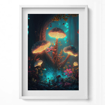 Függőleges kép keretben Fénylő gombák és virágok