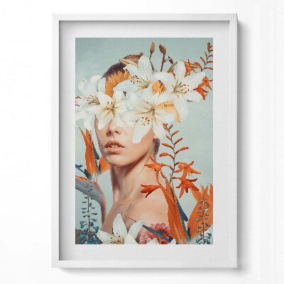 Függőleges kép keretben Virágokkal díszített női portré