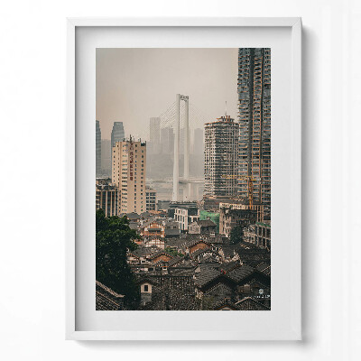 Függőleges kép keretben Városi táj modern híd régi épületek