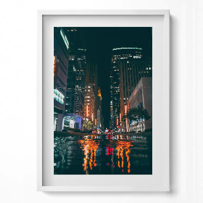 Függőleges kép keretben Városi táj éjszaka fények tükröződése