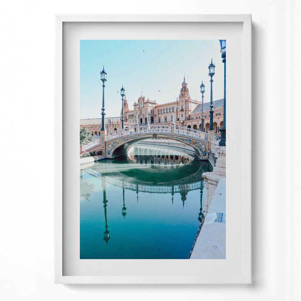 Függőleges kép keretben Híd és épületek vízparton