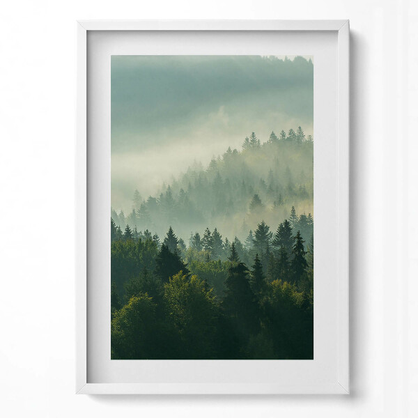 Függőleges kép keretben Ködös erdő táj