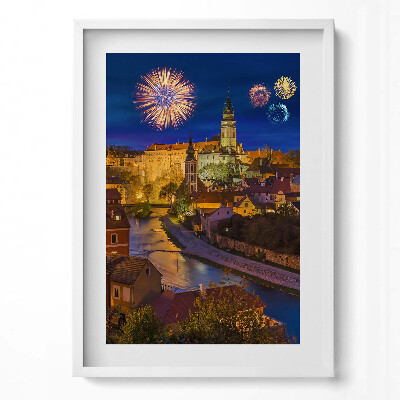 Függőleges kép keretben Tűzijáték egy város felett