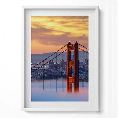 Függőleges kép keretben Aranyló naplemente Golden Gate híd