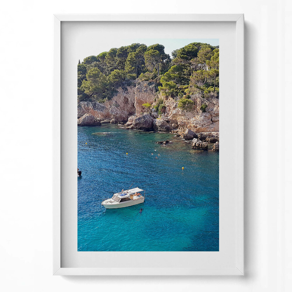 Függőleges kép keretben Tengerparti táj hajóval