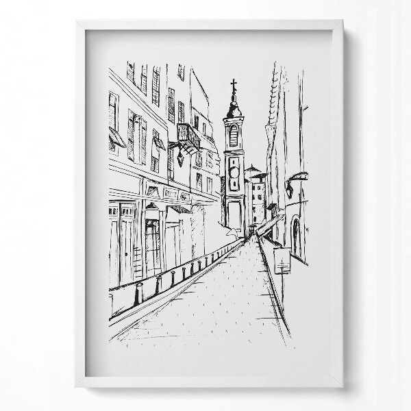 Függőleges kép keretben Városi táj vonalrajz stílusban