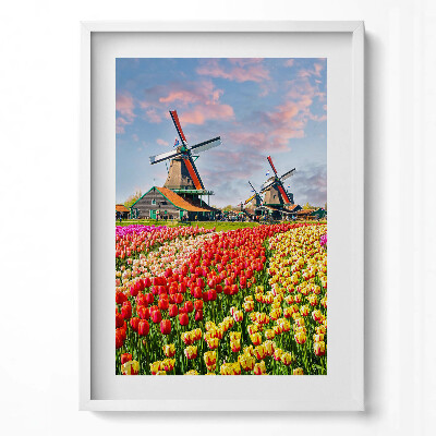 Függőleges kép keretben Szélmalmok és virágos mezők