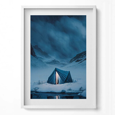 Függőleges kép keretben Havas táj kék sátor