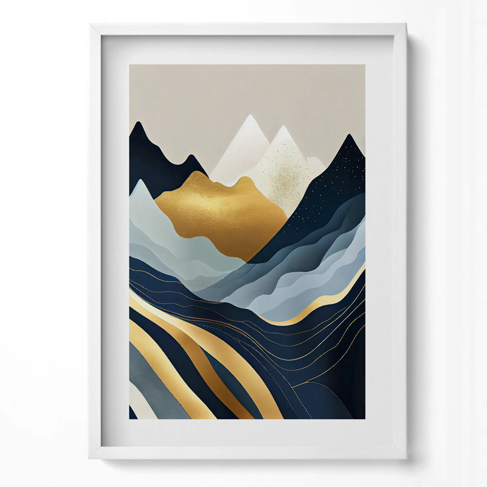 Függőleges kép keretben Absztrakt hegyvidéki táj arany és kék színek
