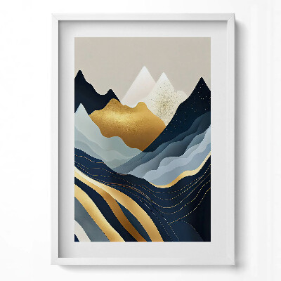 Függőleges kép keretben Absztrakt hegyvidéki táj arany és kék színek