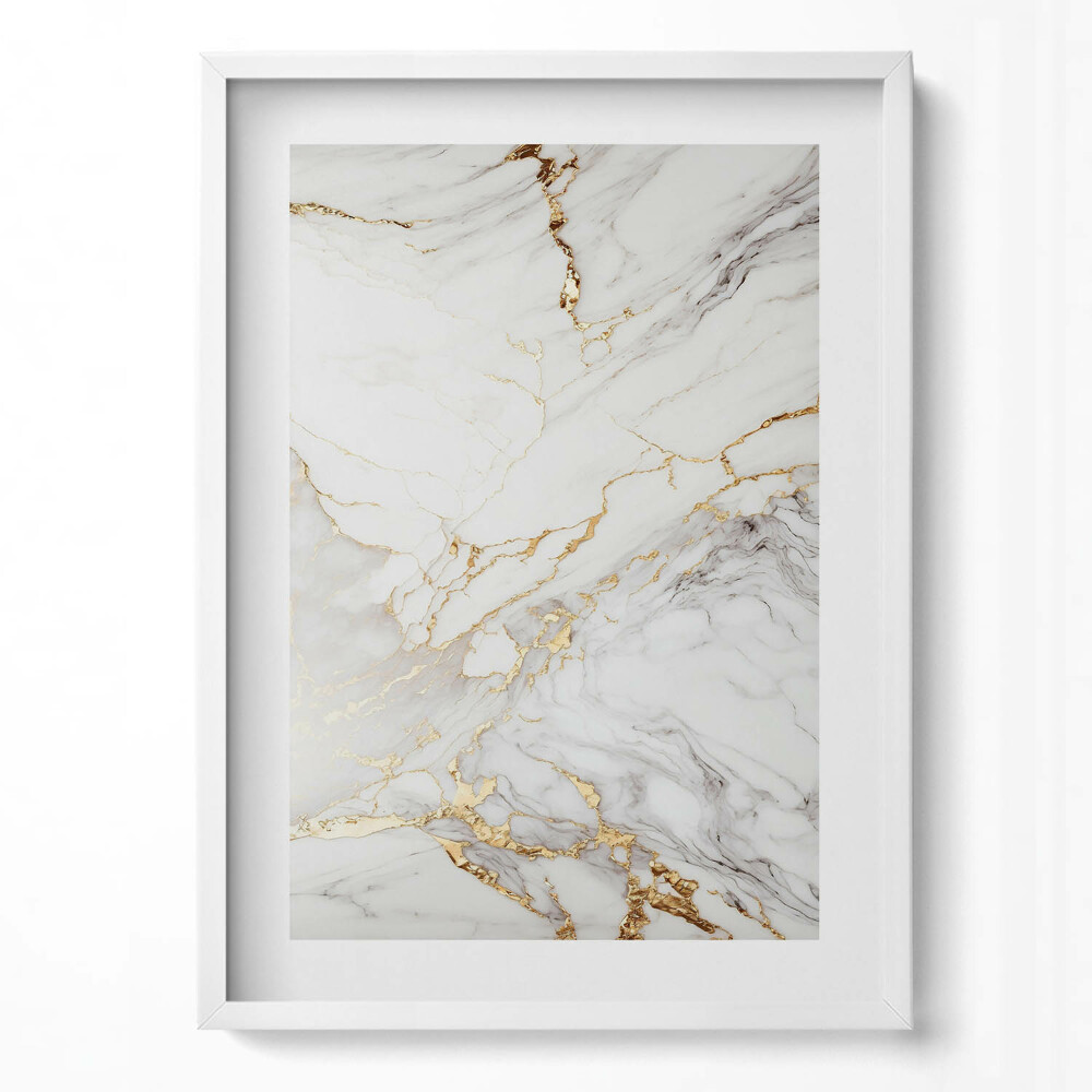 Függőleges kép keretben Fehér márvány arany erezettel
