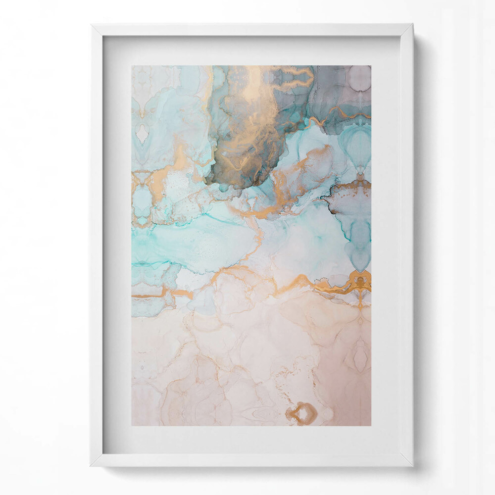 Függőleges kép keretben Absztrakt vízszínek és arany vonalak