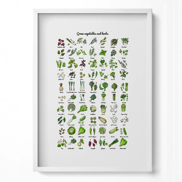 Függőleges kép keretben Zöldségek és gyógynövények illusztrációja