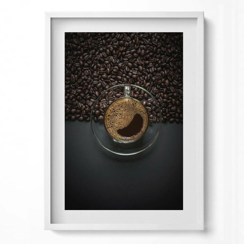 Függőleges kép keretben Kávé és kávészemek