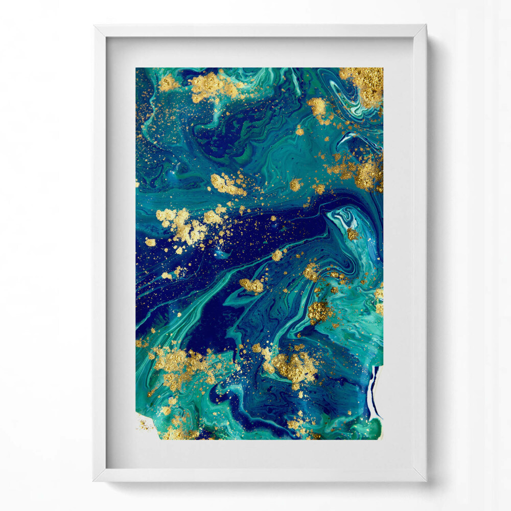 Függőleges kép keretben Absztrakt kék és arany mintázat