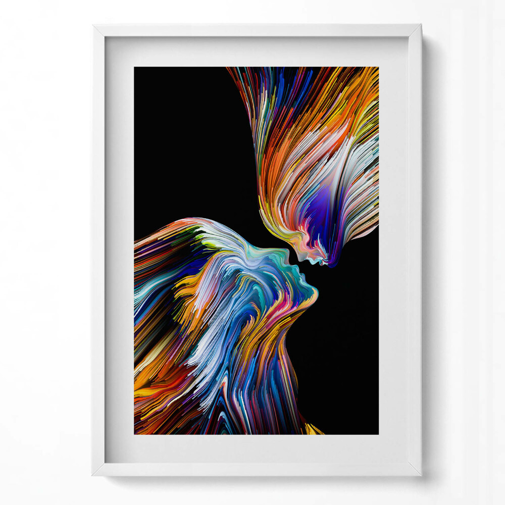 Függőleges kép keretben Színes absztrakt arcok összefonódása