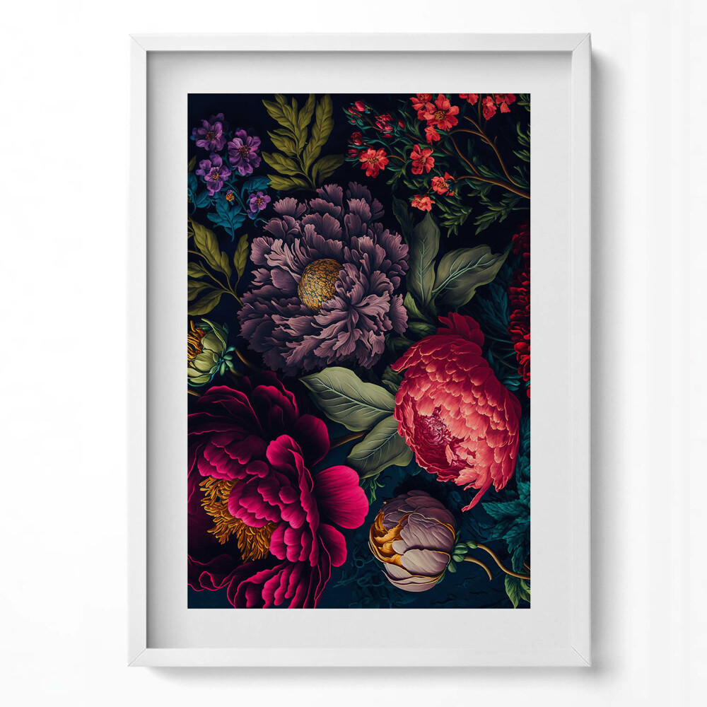 Függőleges kép keretben Színes virágok gazdag kompozíciója