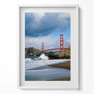 Függőleges kép keretben Aranykapu híd tengerparti tájban