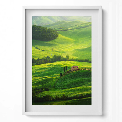 Függőleges kép keretben Zöld dombok és ház