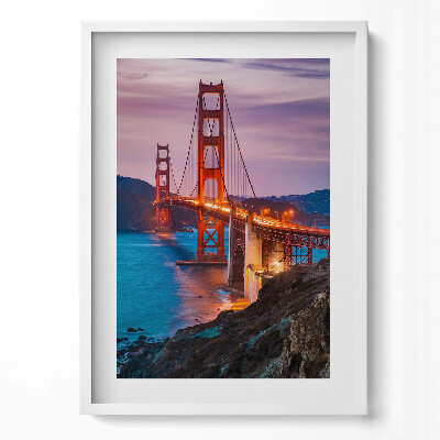 Függőleges kép keretben Aranykapu híd naplementében