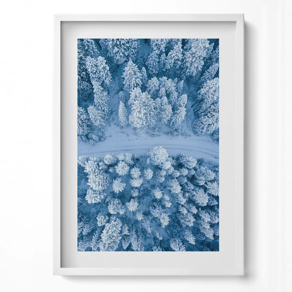 Függőleges kép keretben Téli erdő hóval borítva