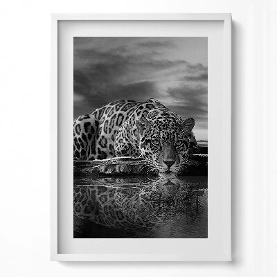 Függőleges kép keretben Fekete-fehér leopárd tükörképe