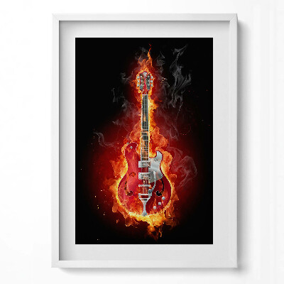 Függőleges kép keretben Lángokkal körülvett gitár
