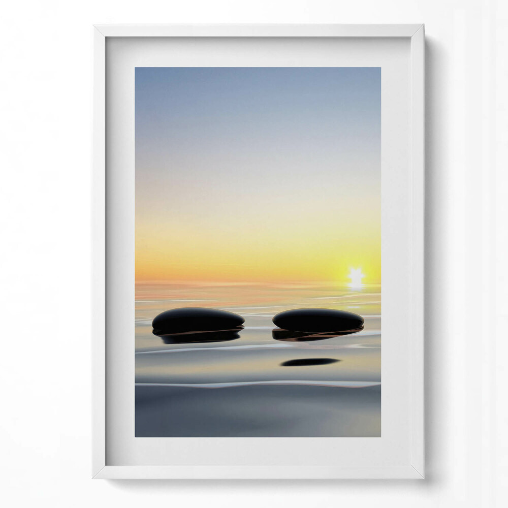 Függőleges kép keretben Csendes vízfelszín naplemente