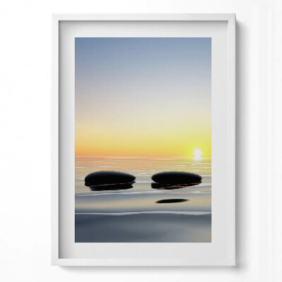 Függőleges kép keretben Csendes vízfelszín naplemente