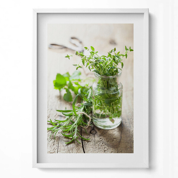 Függőleges kép keretben Friss fűszernövények üvegben