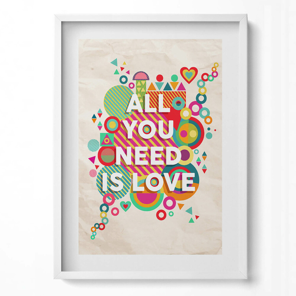 Függőleges kép keretben Színes geometriai minták szeretet üzenet