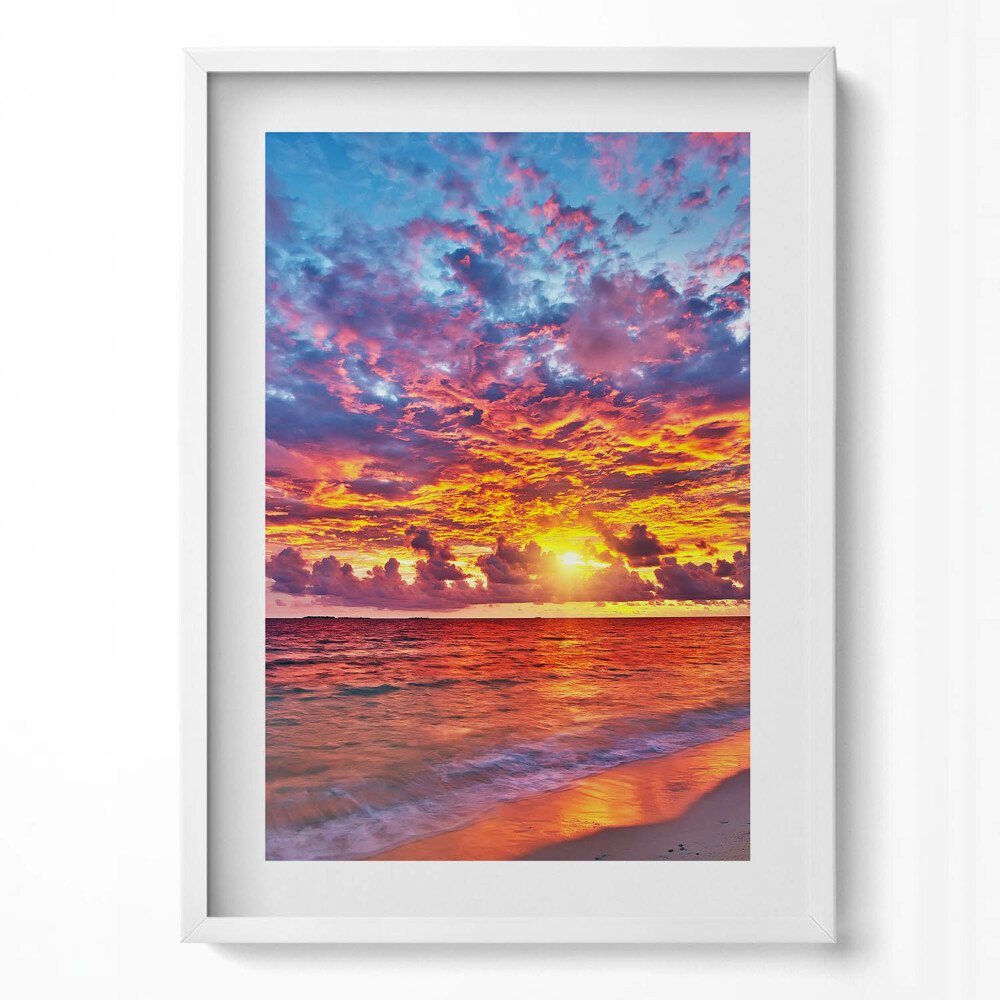 Függőleges kép keretben Naplemente színes felhőkkel