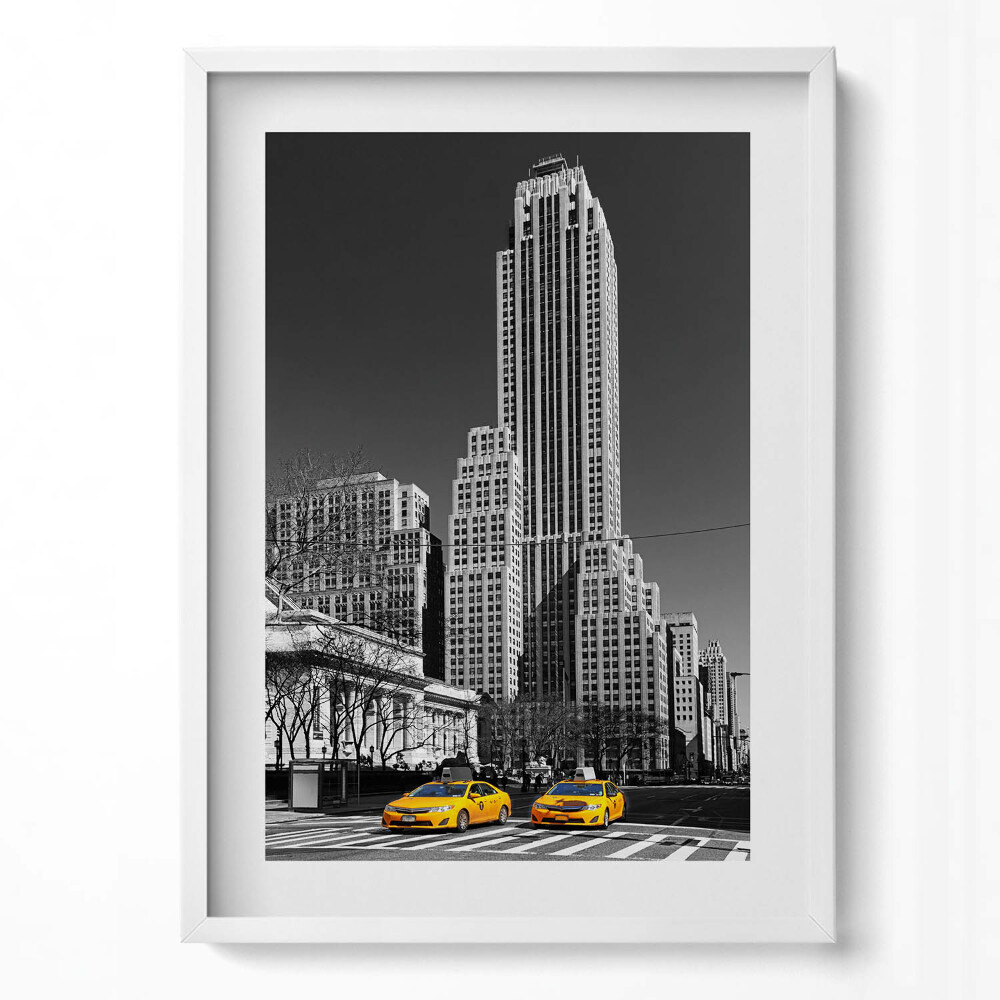 Függőleges kép keretben Sárga taxi a városban