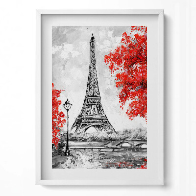 Függőleges kép keretben Párizsi Eiffel-torony piros falevelek