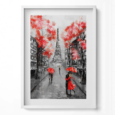 Függőleges kép keretben Párizsi táj szerelem esernyők
