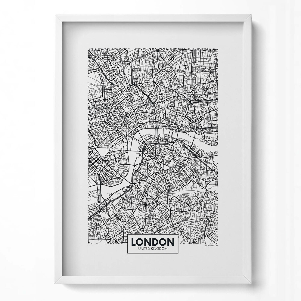 Függőleges kép keretben London térképe fekete-fehér