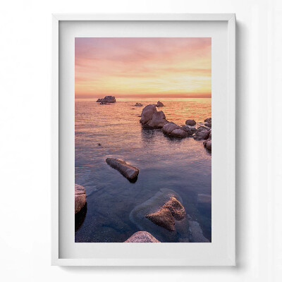 Függőleges kép keretben Nyugodt tengerparti naplemente