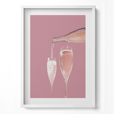 Függőleges kép keretben Poharak pezsgővel rózsaszín háttér