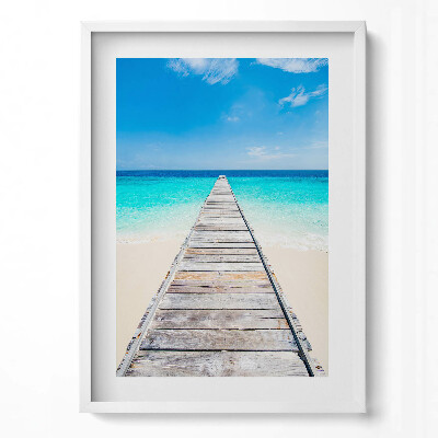 Függőleges kép keretben Tengerparti móló világoskék víz