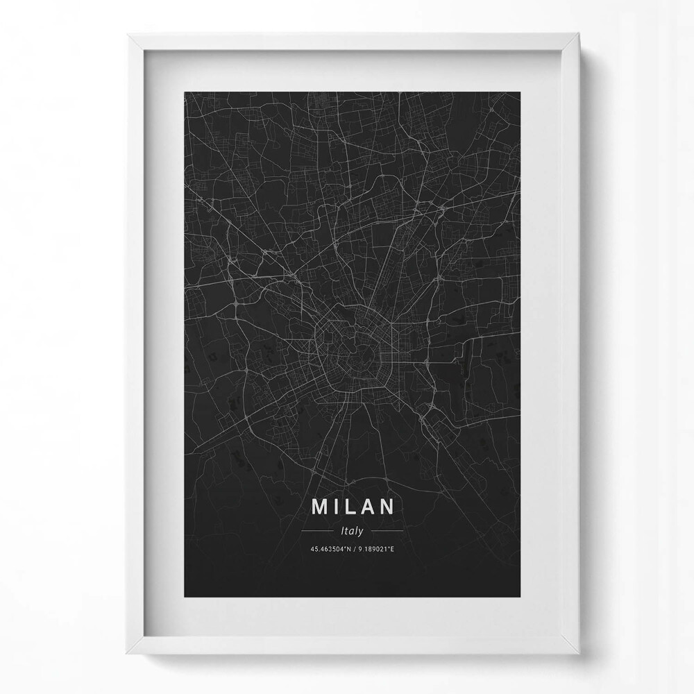 Függőleges kép keretben Fekete térkép Milánóról