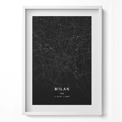 Függőleges kép keretben Fekete térkép Milánóról