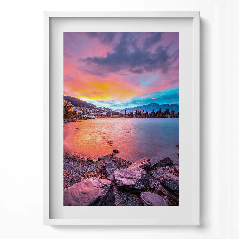 Függőleges kép keretben Tóparti naplemente színekben