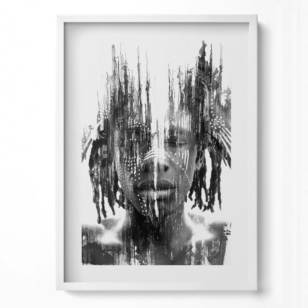 Függőleges kép keretben Absztrakt portré fekete-fehér